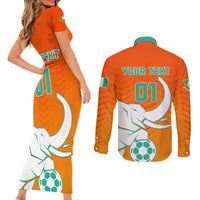 Ivory Coast Football Couples Matching Short Sleeve Bodycon Dress and Long Sleeve Button Shirt Go Les Elephants - Wonder Print Shop
