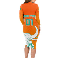 Ivory Coast Football Long Sleeve Bodycon Dress Go Les Elephants - Wonder Print Shop