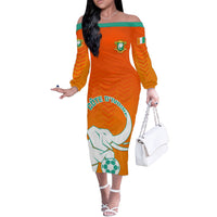 Ivory Coast Football Off The Shoulder Long Sleeve Dress Go Les Elephants - Wonder Print Shop