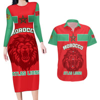 Morocco Football Couples Matching Long Sleeve Bodycon Dress and Hawaiian Shirt Go The Atlas Lions - Wonder Print Shop