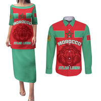 Morocco Football Couples Matching Puletasi and Long Sleeve Button Shirt Go The Atlas Lions - Wonder Print Shop