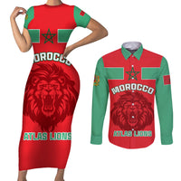 Morocco Football Couples Matching Short Sleeve Bodycon Dress and Long Sleeve Button Shirt Go The Atlas Lions - Wonder Print Shop