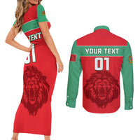 Morocco Football Couples Matching Short Sleeve Bodycon Dress and Long Sleeve Button Shirt Go The Atlas Lions - Wonder Print Shop
