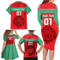 Morocco Football Family Matching Long Sleeve Bodycon Dress and Hawaiian Shirt Go The Atlas Lions - Wonder Print Shop