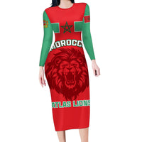 Morocco Football Family Matching Long Sleeve Bodycon Dress and Hawaiian Shirt Go The Atlas Lions - Wonder Print Shop