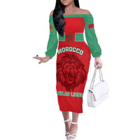 Morocco Football Family Matching Off Shoulder Long Sleeve Dress and Hawaiian Shirt Go The Atlas Lions - Wonder Print Shop