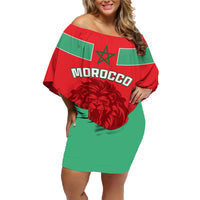 Morocco Football Family Matching Off Shoulder Short Dress and Hawaiian Shirt Go The Atlas Lions - Wonder Print Shop