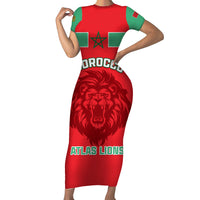 Morocco Football Short Sleeve Bodycon Dress Go The Atlas Lions - Wonder Print Shop