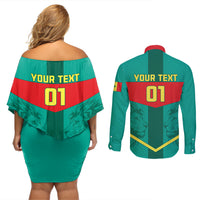 Senegal Football Couples Matching Off Shoulder Short Dress and Long Sleeve Button Shirt Go Lions of Teranga - Wonder Print Shop
