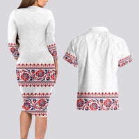 Panama Pollera Traditional Pattern Couples Matching Long Sleeve Bodycon Dress and Hawaiian Shirt