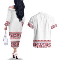 Panama Pollera Traditional Pattern Couples Matching Off The Shoulder Long Sleeve Dress and Hawaiian Shirt