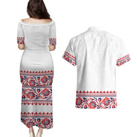 Panama Pollera Traditional Pattern Couples Matching Puletasi and Hawaiian Shirt