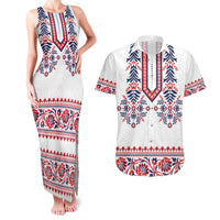 Panama Pollera Traditional Pattern Couples Matching Tank Maxi Dress and Hawaiian Shirt