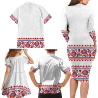 Panama Pollera Traditional Pattern Family Matching Long Sleeve Bodycon Dress and Hawaiian Shirt