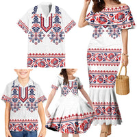 Panama Pollera Traditional Pattern Family Matching Mermaid Dress and Hawaiian Shirt