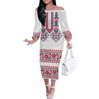 Panama Pollera Traditional Pattern Family Matching Off The Shoulder Long Sleeve Dress and Hawaiian Shirt