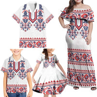 Panama Pollera Traditional Pattern Family Matching Off Shoulder Maxi Dress and Hawaiian Shirt