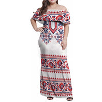 Panama Pollera Traditional Pattern Family Matching Off Shoulder Maxi Dress and Hawaiian Shirt