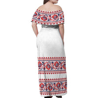 Panama Pollera Traditional Pattern Family Matching Off Shoulder Maxi Dress and Hawaiian Shirt