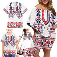 Panama Pollera Traditional Pattern Family Matching Off Shoulder Short Dress and Hawaiian Shirt