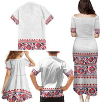 Panama Pollera Traditional Pattern Family Matching Puletasi and Hawaiian Shirt