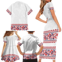 Panama Pollera Traditional Pattern Family Matching Short Sleeve Bodycon Dress and Hawaiian Shirt