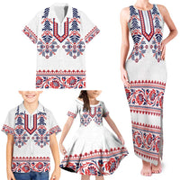 Panama Pollera Traditional Pattern Family Matching Tank Maxi Dress and Hawaiian Shirt