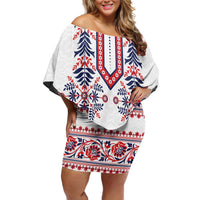 Panama Pollera Traditional Pattern Off Shoulder Short Dress