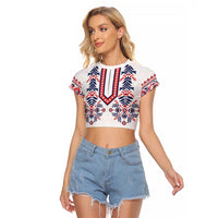 Panama Pollera Traditional Pattern Raglan Cropped T Shirt