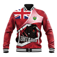 Personalized Canada Ontario Province Baseball Jacket Black Bear Flag Stylized