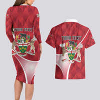 Personalized Canada Ontario Province Couples Matching Long Sleeve Bodycon Dress and Hawaiian Shirt Black Bear Flag Stylized