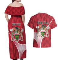 Personalized Canada Ontario Province Couples Matching Off Shoulder Maxi Dress and Hawaiian Shirt Black Bear Flag Stylized