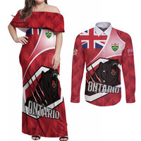 Personalized Canada Ontario Province Couples Matching Off Shoulder Maxi Dress and Long Sleeve Button Shirt Black Bear Flag Stylized