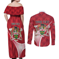 Personalized Canada Ontario Province Couples Matching Off Shoulder Maxi Dress and Long Sleeve Button Shirt Black Bear Flag Stylized