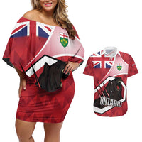 Personalized Canada Ontario Province Couples Matching Off Shoulder Short Dress and Hawaiian Shirt Black Bear Flag Stylized