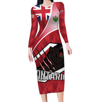 Personalized Canada Ontario Province Family Matching Long Sleeve Bodycon Dress and Hawaiian Shirt Black Bear Flag Stylized