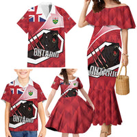 Personalized Canada Ontario Province Family Matching Mermaid Dress and Hawaiian Shirt Black Bear Flag Stylized