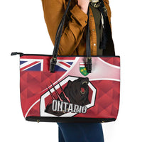 Canada Ontario Province Leather Tote Bag Black Bear Flag Stylized