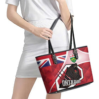 Canada Ontario Province Leather Tote Bag Black Bear Flag Stylized