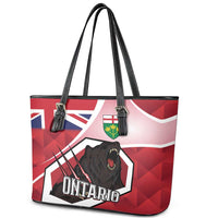 Canada Ontario Province Leather Tote Bag Black Bear Flag Stylized