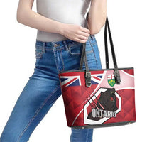 Canada Ontario Province Leather Tote Bag Black Bear Flag Stylized