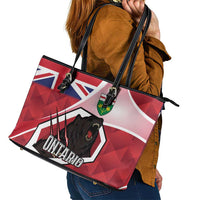 Canada Ontario Province Leather Tote Bag Black Bear Flag Stylized
