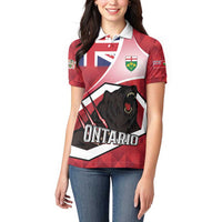 Personalized Canada Ontario Province Women Polo Shirt Black Bear Flag Stylized