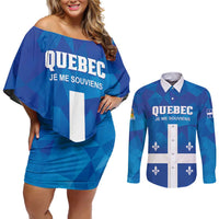 Personalized Canada Quebec Province Couples Matching Off Shoulder Short Dress and Long Sleeve Button Shirt Je Me Souviens