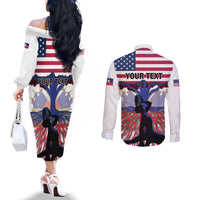 Haiti Heritage Month 2025 Couples Matching Off The Shoulder Long Sleeve Dress and Long Sleeve Button Shirt American Raised With Haitian Roots