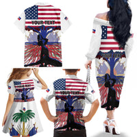 Haiti Heritage Month 2025 Family Matching Off The Shoulder Long Sleeve Dress and Hawaiian Shirt American Raised With Haitian Roots
