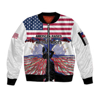 Haiti Heritage Month 2025 Sleeve Zip Bomber Jacket American Raised With Haitian Roots
