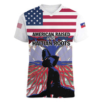 Haiti Heritage Month 2025 Women V-Neck T-Shirt American Raised With Haitian Roots