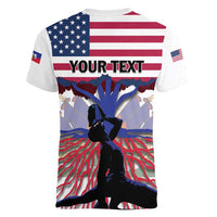 Haiti Heritage Month 2025 Women V-Neck T-Shirt American Raised With Haitian Roots