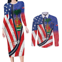 Haitian Americans Zipper Stylized Couples Matching Long Sleeve Bodycon Dress and Long Sleeve Button Shirt Haiti Heritage Month 2025